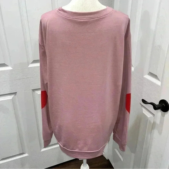 Plus sized 2XL Sweatshirt hearts pink/ red winter long lines pullover sc… - Picture 3 of 7